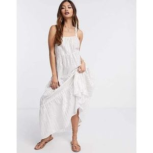 Tiered Maxi Dress with Metallic Stripes Size 10